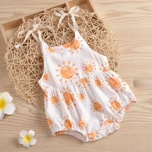 Baby Girl Sun Print Summer Romper Boho Watercolor Sunburst Sleeveless Bodysuit